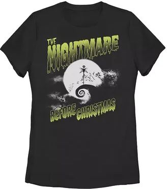 Disney Juniors' Disney The Nightmare Before Christmas Jack Moon Silhouette Graphic Tee, Girl's, Size: Large, Black