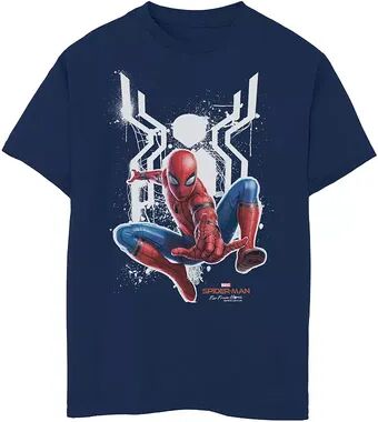 Marvel Boys 8-20 Marvel Spider-Man Far From Home Painted Logo Swing Poster Graphic Tee, Boy's, Size: Small, Blue