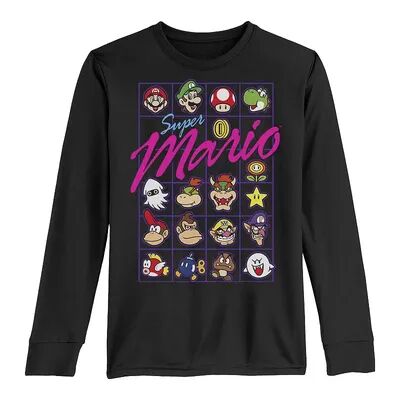 Licensed Character Boys 8-20 Nintendo Super Mario Video Game Character Selection Grid Long-Sleeve Graphic Tee, Boy's, Size: XL, Black