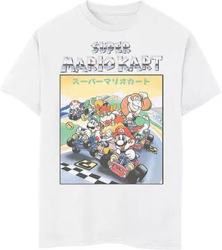 Licensed Character Boys 8-20 Nintendo Super Mario Kart Retro Racers Light Graphic Tee, Boy's, Size: XS, White