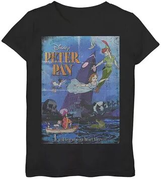 Disney Girls 7-16 Disney Peter Pan Movie Poster Graphic Tee, Girl's, Size: Large, Black