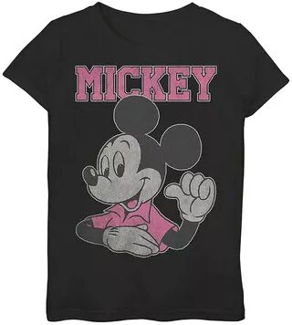 Disney Girls 7-16 Disney Mickey Mouse Wears Pink Pointing To Self Graphic Tee, Girl's, Size: Small, Black