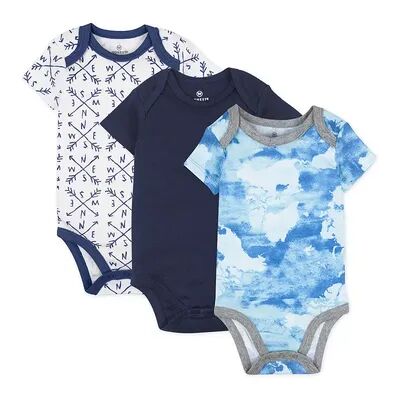 HONEST BABY CLOTHING 3-Pack Organic Cotton Short-Sleeve Bodysuits, Infant Girl's, Size: Newborn, Med Blue