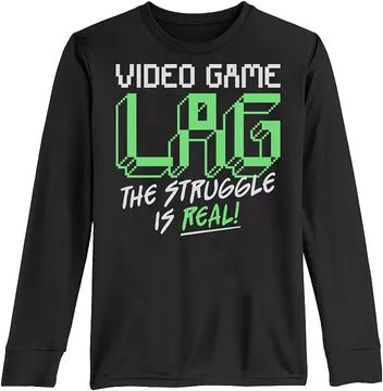 Licensed Character Boys 8-20 Video Game Lag The Struggle Is Real Long Sleeve Tee, Boy's, Size: XL, Black