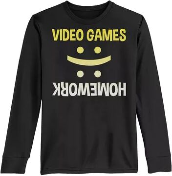 Licensed Character Boys 8-20 Double Smiley Video Games Homework Long Sleeve Tee, Boy's, Size: Large, Black