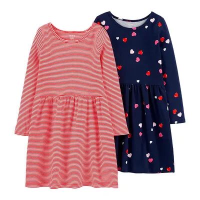 Carter's Girls 4-14 Carter's 2 Pack Patterned Jersey Dresses, Girl's, Stripe Heart