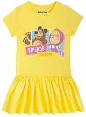 Masha and the Bear Friends Forever Printed Dress, Comfy Dropwaist T-Shirt Style, Machine Washable, Infant Girl's, Size: 5T, Yellow