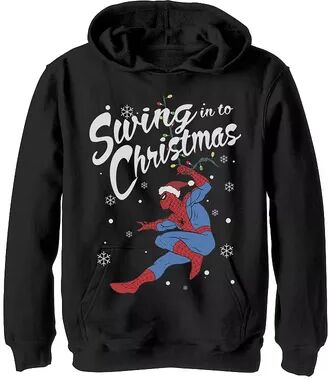 Marvel Boys 8-20 Marvel Spider-Man Swing In To Christmas Graphic Hoodie, Boy's, Size: Large, Black