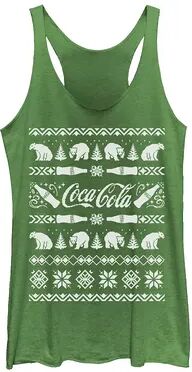 Licensed Character Juniors' Coca-Cola Ugly Sweater Polar Bear Bottles Tank Top, Girl's, Size: XS, Green