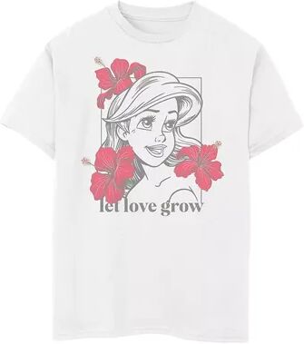 Disney Boys 8-20 Disney The Little Mermaid Ariel Let Love Grow Floral Graphic Tee, Boy's, Size: Large, White