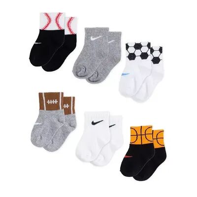 Nike Baby / Toddler Nike 6 Pack Swoosh Sportball Crew Socks, Toddler Boy's, Size: 12-24MONTH, Grey