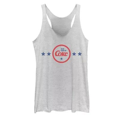 Licensed Character Juniors' Coca-Cola Ice Cold Coke And Stars Racerback Tri-blend Tank, Girl's, Size: Medium, White