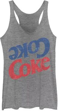 Licensed Character Juniors' Coca-Cola Stacked Coke Backwards Logo Racerback Tank, Girl's, Size: Large, Grey