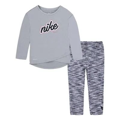 Nike Toddler Girl Nike Logo Graphic Crossover Tunic & Space Dye Leggings Set, Toddler Girl's, Size: 2T, Grey