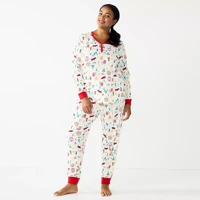 LC Lauren Conrad Plus Size LC Lauren Conrad Jammies For Your Families Holiday Village Pajama Set, Girl's, Size: 1XL, White
