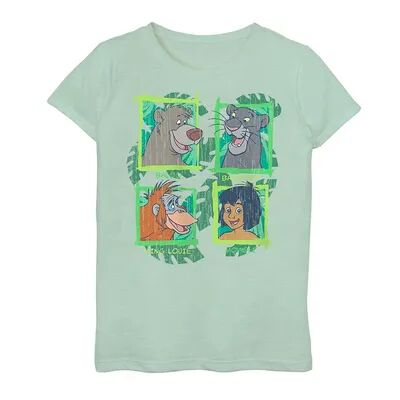 Disney Girls 7-16 Jungle Book Characters Panels Graphic Tee, Girl's, Size: Large, Green