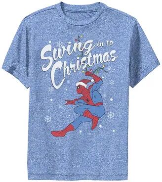 Marvel Boys 8-20 Marvel Spider-Man Swing In To Christmas Graphic Tee, Boy's, Size: Small, Med Blue