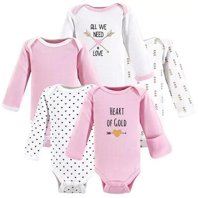 Hudson Baby Infant Girl Cotton Preemie Long-Sleeve Bodysuits 5pk, Heart, Preemie, Infant Girl's, Med Pink