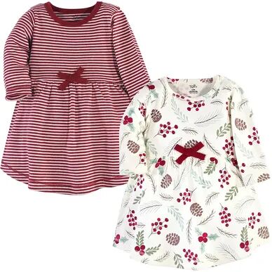 Touched by Nature Baby and Toddler Girl Organic Cotton Long-Sleeve Dresses 2pk, Holly Berry, Toddler Girl's, Size: 3-6 Months, Brt Red