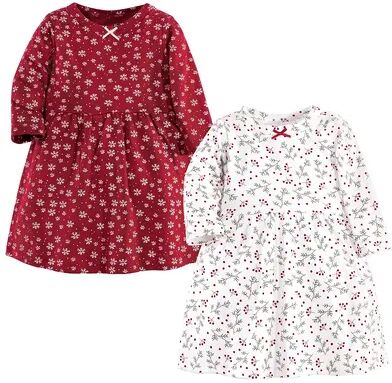 Hudson Baby Infant and Toddler Girl Long-Sleeve Cotton Dresses 2pk, Winterland, Toddler Girl's, Size: 0-3 Months, Brt Red