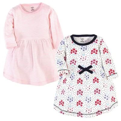 Touched by Nature Baby and Toddler Girl Organic Cotton Long-Sleeve Dresses 2pk, Floral Dot, Toddler Girl's, Size: 6-9 Months, Med Pink