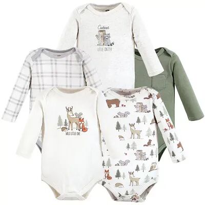 Hudson Baby Infant Boy Cotton Long-Sleeve Bodysuits, Forest Animals 5-Pack, 12-18 Months, Infant Boy's, Size: 9-12Months, Green