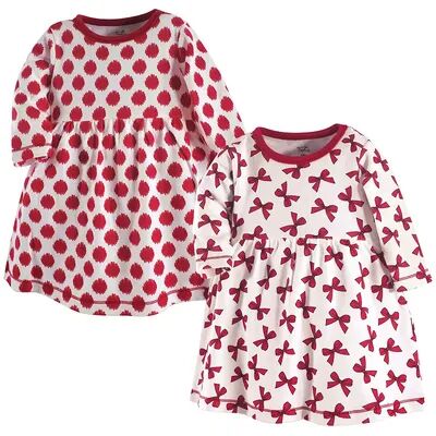 Touched by Nature Baby and Toddler Girl Organic Cotton Long-Sleeve Dresses 2pk, Bows, Toddler Girl's, Size: 4T, Brt Red