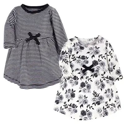 Touched by Nature Baby and Toddler Girl Organic Cotton Long-Sleeve Dresses 2pk, Black Floral, Toddler Girl's, Size: 0-3 Months, Grey