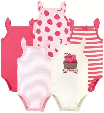 Touched by Nature Baby Girl Organic Cotton Bodysuits 5pk, Strawberries, Infant Girl's, Size: 9-12Months, Med Pink