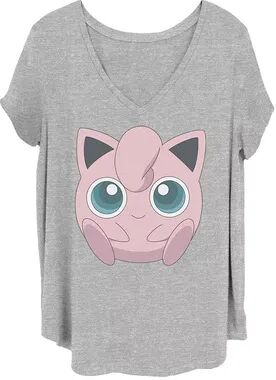 Licensed Character Juniors' Plus Size Pokémon Jigglypuff Big Face Graphic Tee, Girl's, Size: 1XL, Dark Grey