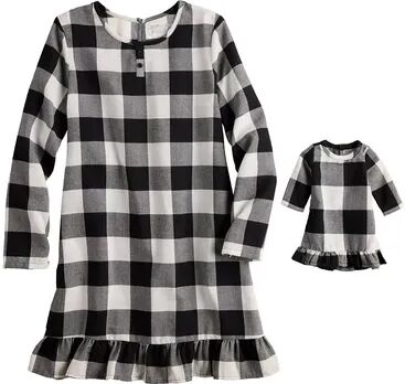 Jammies For Your Families Girls 4-16 Jammies For Your Families Ho Ho Ho Flannel Nightgown & Doll Gown Set, Girl's, Size: Small (7), Black