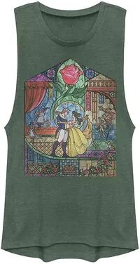 Disney Juniors' Disney's Beauty and the Beast Stained Glass Muscle Tank Top, Girl's, Size: Large, Green