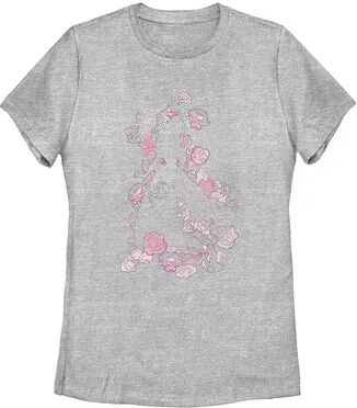 Licensed Character Juniors' Disney Beauty And The Beast Floral Rose Silhouette Tee, Girl's, Size: XXL, Grey