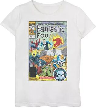 Licensed Character Girls 7-16 Marvel Fantastic Four Comic Book Cover Tee, Girl's, Size: Small, White