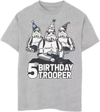 Licensed Character Boys 8-20 Star Wars Stormtrooper Party Hats Trio 5th Birthday Trooper Graphic Tee, Boy's, Size: XS, Med Grey