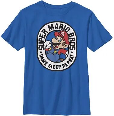 Licensed Character Boys 8-20 Nintendo Super Mario Bros Game Sleep Repeat Portrait Graphic Tee, Boy's, Size: XL, Blue