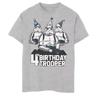 Star Wars Boys 8-20 Star Wars Stormtrooper Party Hats Trio 4th Birthday Trooper Graphic Tee, Boy's, Size: XS, Med Grey