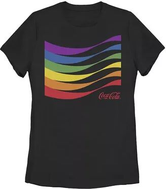 Licensed Character Juniors' Coca-Cola Pride Rainbow Wave Logo Tee, Girl's, Size: Large, Black