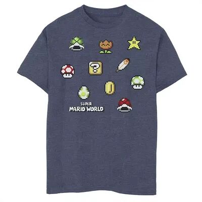 Licensed Character Boys 8-20 Super Mario 8-Bit Items Graphic Tee, Boy's, Size: XS, Blue