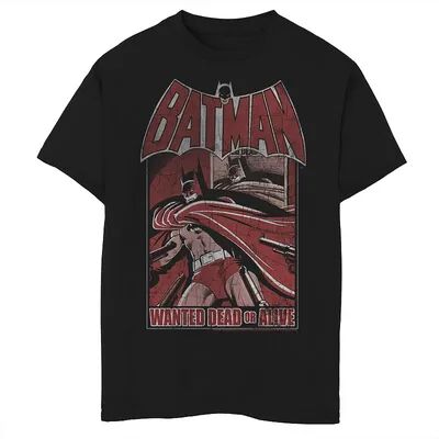 Licensed Character Boys 8-20 Batman Wanted Dead Or Alive Red Hue Poster Graphic Tee, Boy's, Size: Small, Black