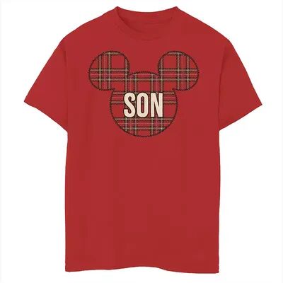 Disney s Mickey Mouse & Friends Boys 8-20 Christmas Plaid Mickey Mouse Son Graphic Tee, Boy's, Size: XS, Red