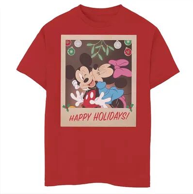 Disney s Mickey Mouse Boys 8-20 And Minnie Happy Holidays Christmas Portrait Graphic Tee, Boy's, Size: Large, Red