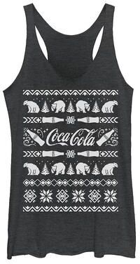 Licensed Character Juniors' Coca-Cola Ugly Sweater Polar Bear Bottles Graphic Tank, Girl's, Size: Large, Oxford