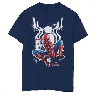 Marvel Boys 8-20 Marvel Spider-Man Far From Home Painted Logo Swing Poster Graphic Tee, Boy's, Size: Medium, Blue