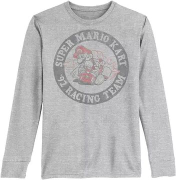 Licensed Character Boys 8-20 Nintendo Super Mario Kart '92 Racing Team Distressed Circle Logo Long-Sleeve Graphic Tee, Boy's, Size: Medium, Grey