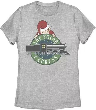 Licensed Character Juniors' Polar Express Elf Train Logo Graphic Tee, Girl's, Size: Medium, Grey