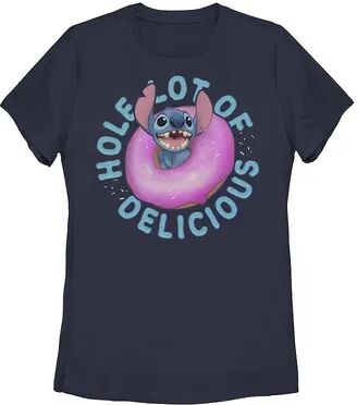 Licensed Character Juniors' Disney's Lilo & Stitch Hole Lot Of Delicious Tee, Girl's, Size: Large, Blue