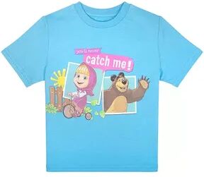 Masha and the Bear You'll Never Catch Me T-Shirt, Masha Riding Tricyle Graphic, Machine Washable, Girl's, Size: 5T, Ethereal B