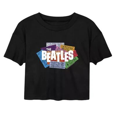 Licensed Character Juniors' The Beatles Tickets Cropped Tee, Girl's, Size: XL, Black