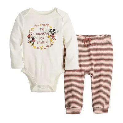 Disney Baby Boy Disney Mickey Mouse & Minnie Mouse Fall Holiday Bodysuit & Jogger Pants Set by Jumping Beans , Infant Boy's, Size: 9 Months, Natural